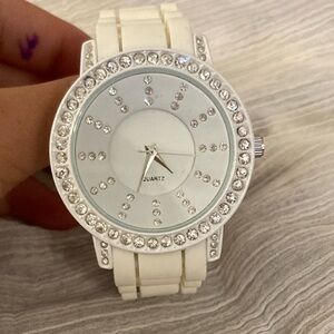White Quartz Watch with Crystal Accents